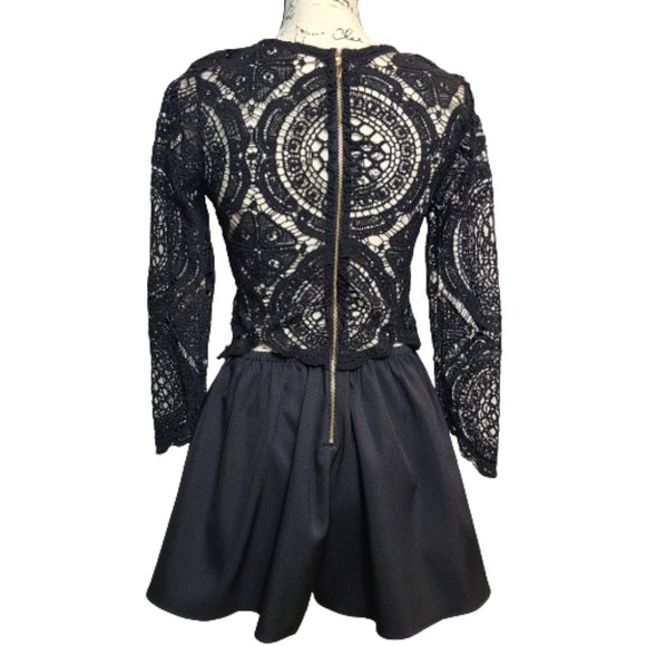 LUXXEL LADIES LONG SLEEVE CROCHET BLACK TOP WITH ATTACH SHORTS SIZE: M - Picture 5 of 12